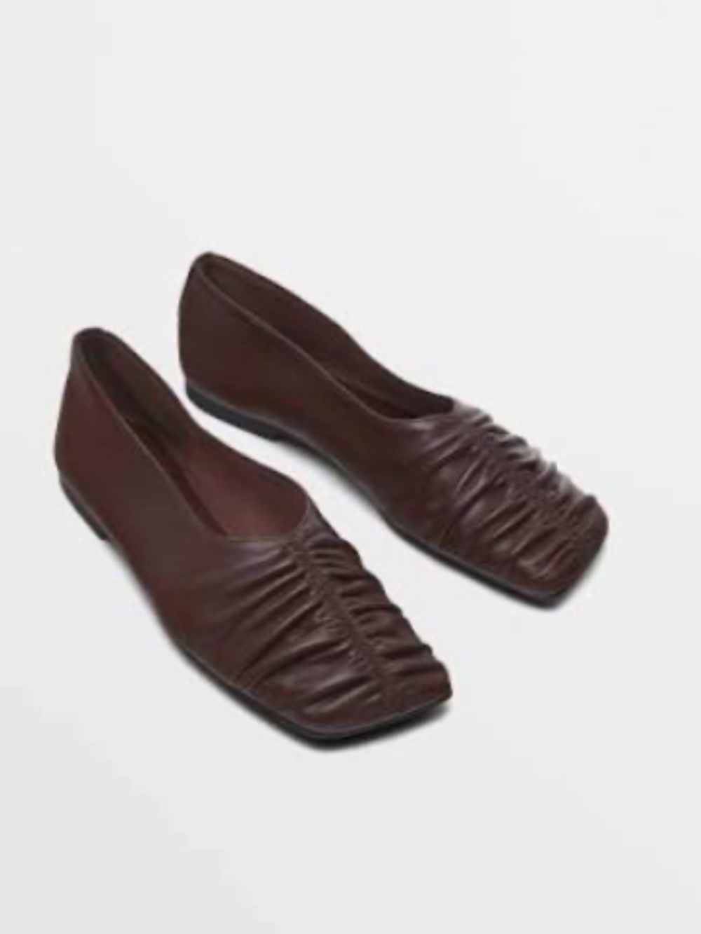 Massimo Dutti Nappa Sheepskin Leather Gathered Soft Ballet Flat Burgundy Size 38